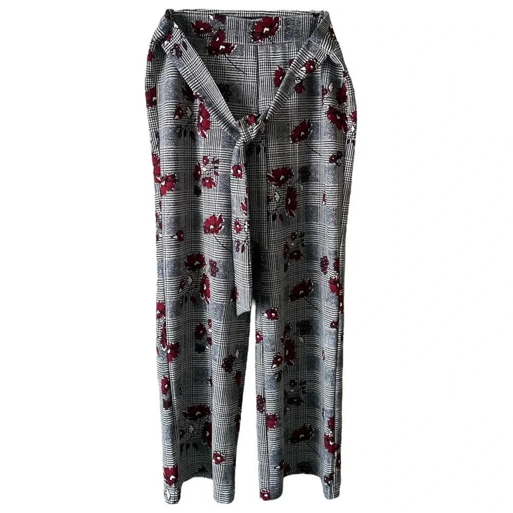LIKE AN ANGEL | Women’s Plaid Floral Print Straight Leg Trouser Pants Size XL - Picture 2 of 7